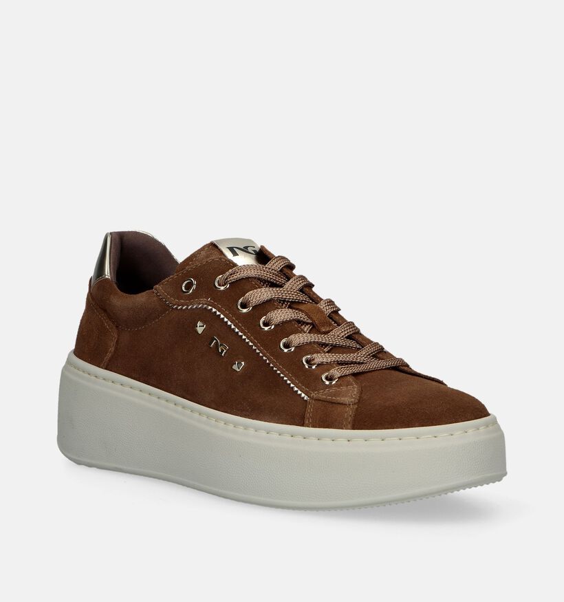 NeroGiardini Cognac Sneakers met plateauzool voor dames (345617) - geschikt voor steunzolen