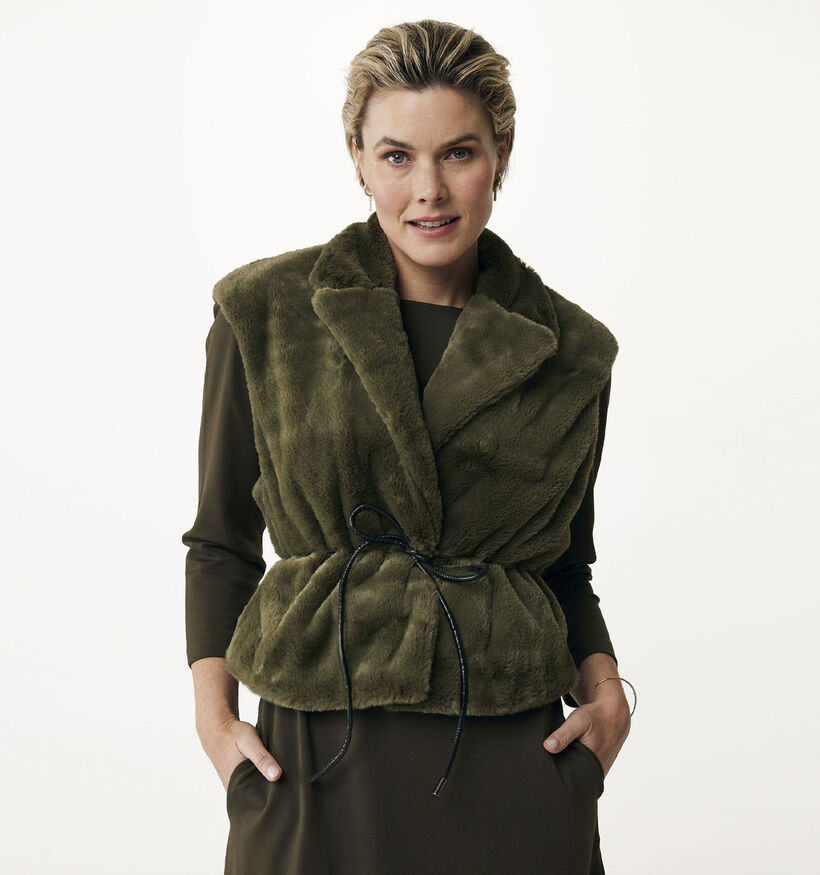 Mexx Veste courte sans manches en fausse fourrure en Vert pour femmes (348271)