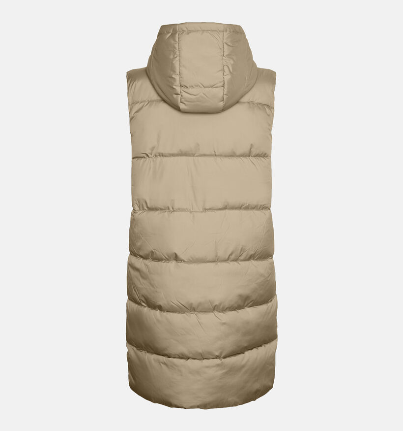 Pieces Bee Beige Lange gewatteerde bodywarmer voor dames (342970)