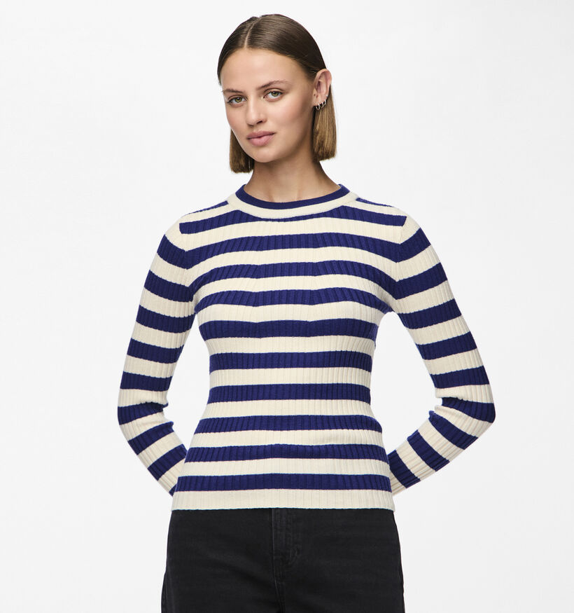 Pieces Crista Blauwe Gestreepte longsleeve voor dames (344984)