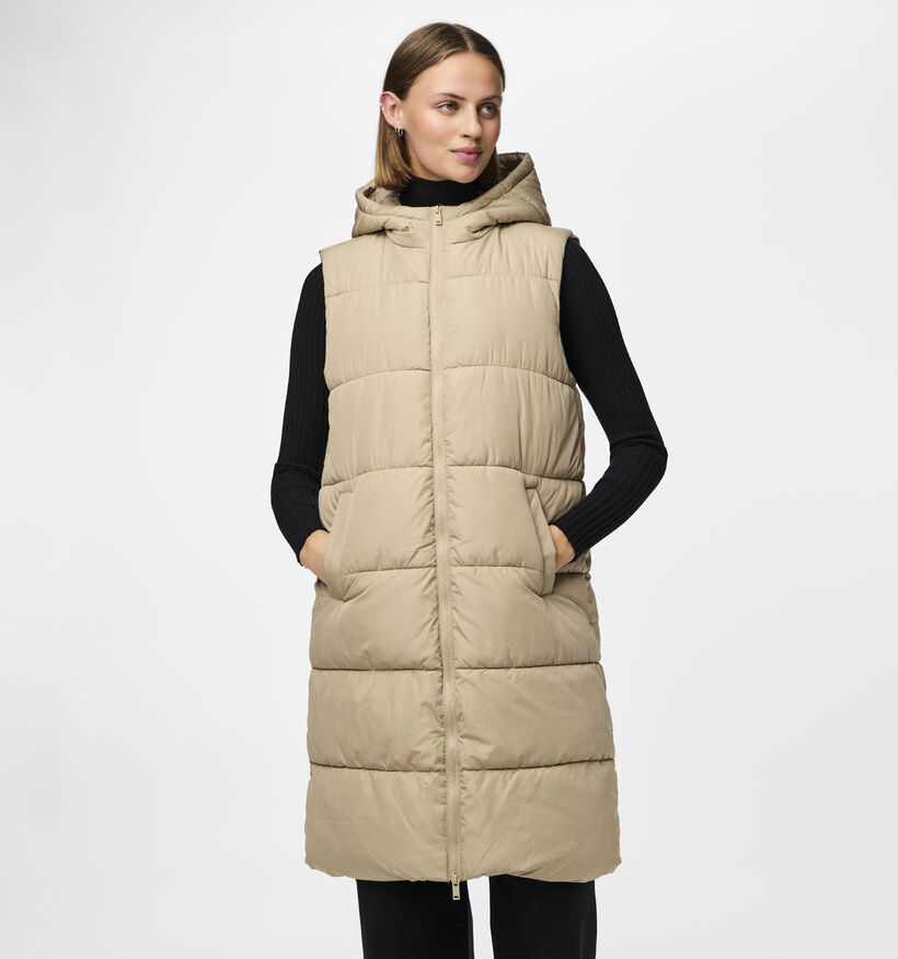 Pieces Bee Beige Lange gewatteerde bodywarmer voor dames (342970)