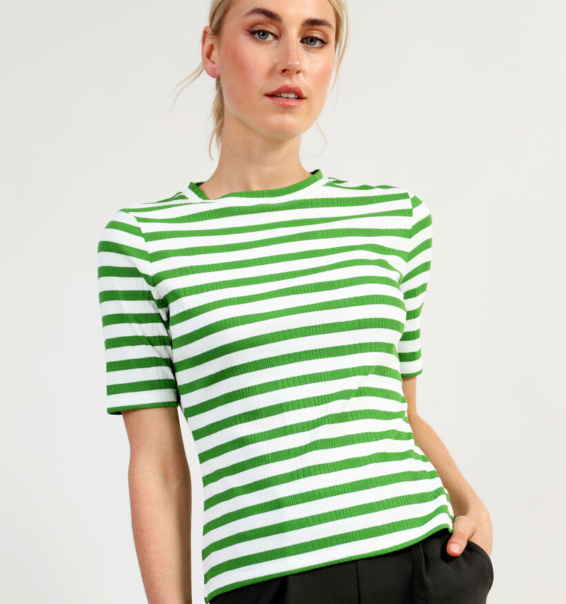 comma Groen Gestreept t-shirt voor dames (345677)