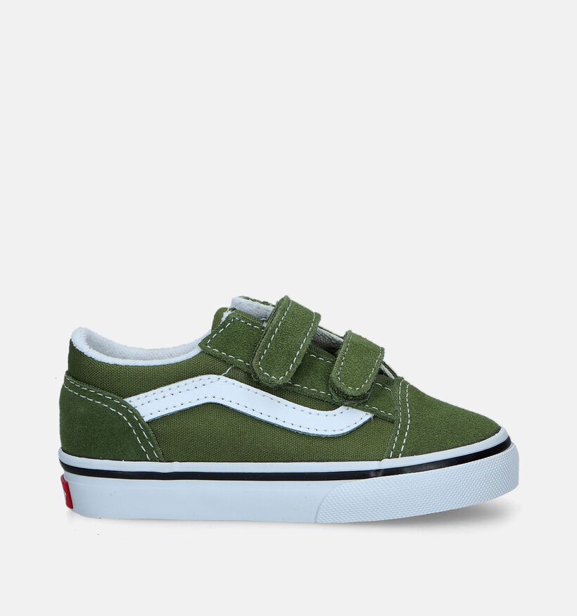 Vans Old Skool V Baskets en Vert pour filles, garçons (343847)