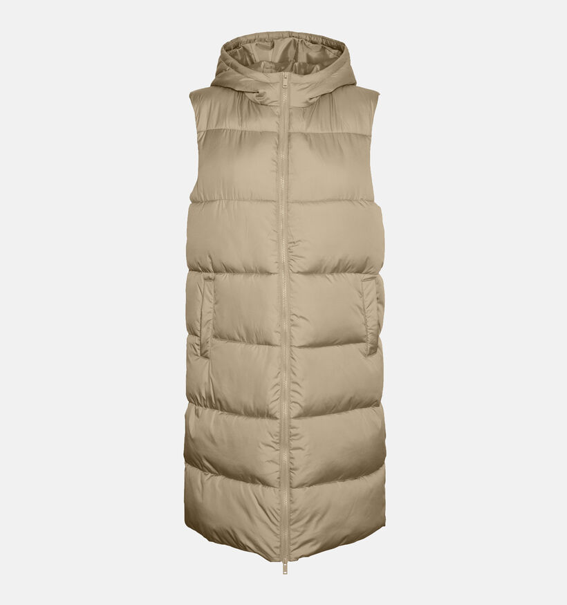 Pieces Bee Beige Lange gewatteerde bodywarmer voor dames (342970)