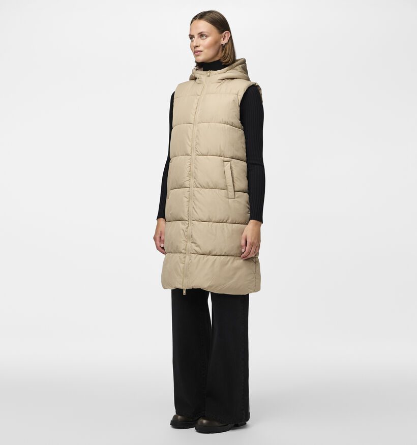 Pieces Bee Beige Lange gewatteerde bodywarmer voor dames (342970)