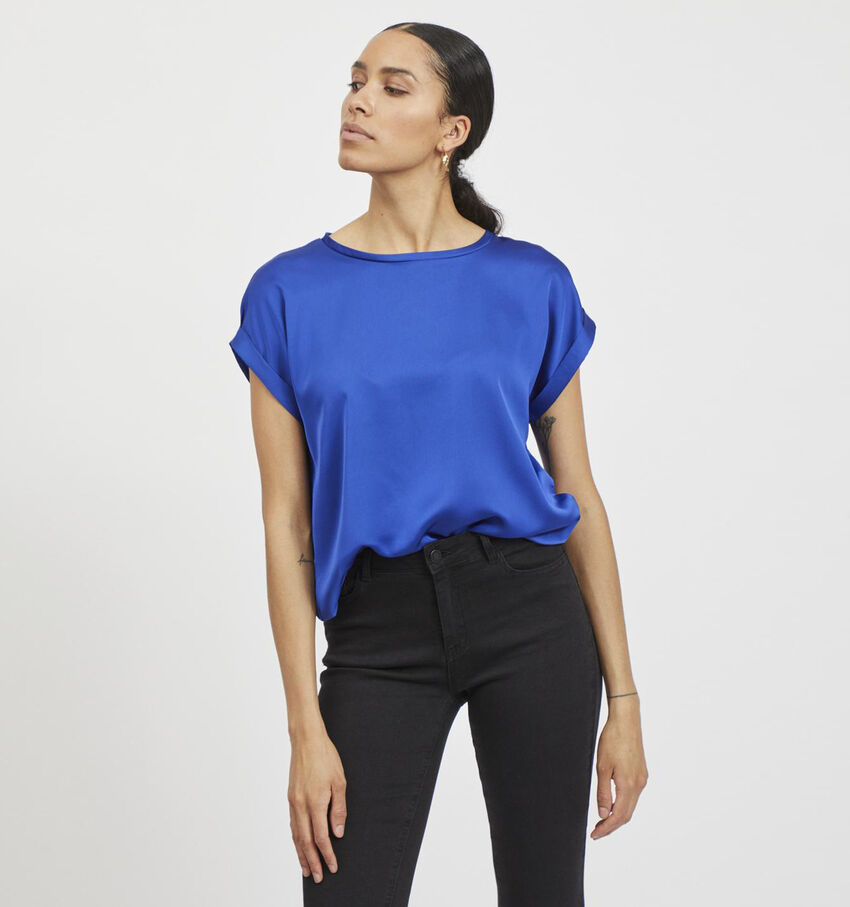 Vila Ellette Blauwe Satijnen t-shirt