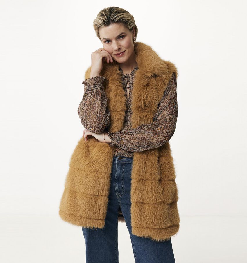 Mexx Veste courte sans manches en fausse fourrure en Beige