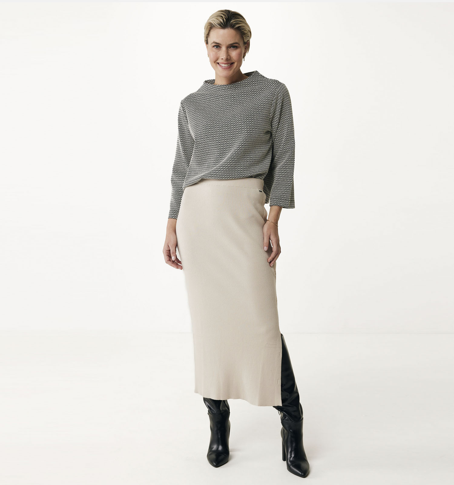 Mexx Beige Tricot rok met knopen Dames Rokken Online op TORFS.BE